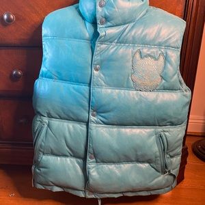 Christian Audigier leather puff jacket